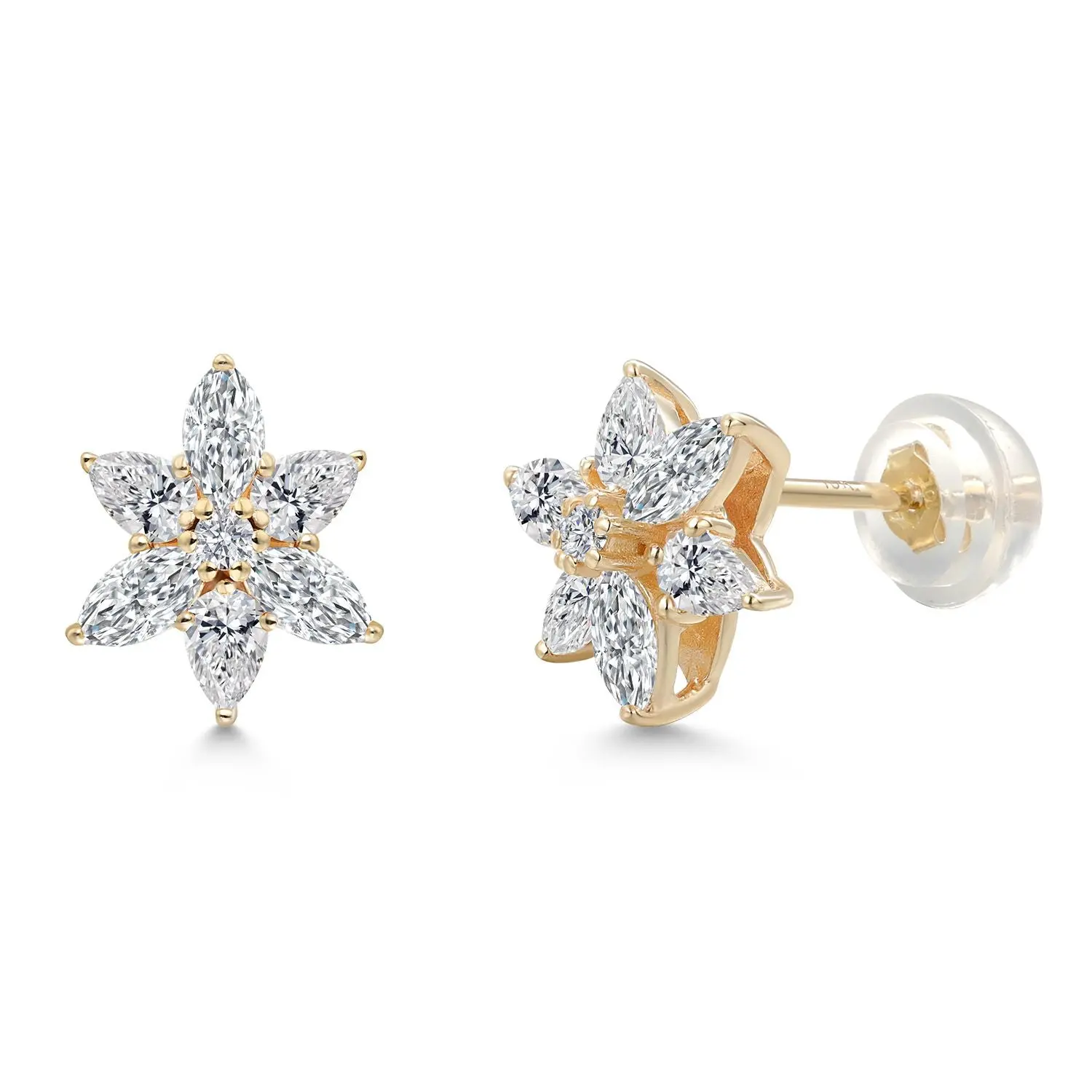 10K Yellow Gold Lab Grown Diamond Star Earrings for Women | 0.78 Cttw | Gold Earrings | Flower Earrings | DEF Color | VVS-VS Clarity | Marquise 4X2MM | Pear Shape 3X2MM | Round 1.5MM