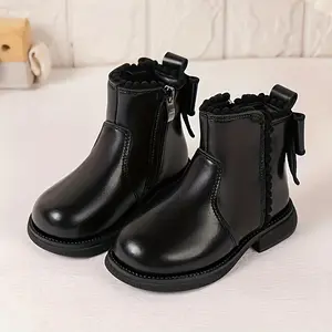 Girls' Elegant Faux Leather Ankle Boots with Zipper Closure Round Toe Mid-Calf Winter Boots with Strap & Arch Support Comfort