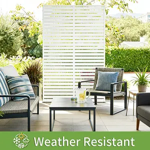 70.87"H×46.06"W White Freestanding Metal Privacy Screen, Slatted Outdoor Patio Divider Screen, Weatherproof Decorative Fence for Backyard Deck Balcony summergarden