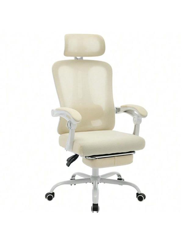 Beige - Ergonomic Mesh Office Chair - Home Desk Chair With Footrest , High-Back Computer Gaming Chair With Headrest Adjustable Lumbar Support, Rolling Swivel Task Chairs For Home, Office