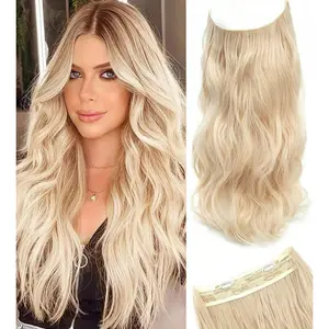 Invisible Wire Hair Extensions, Long Body Wave Synthetic Hair Extension, Natural Wavy Hair Pieces for Women Synthetic Hair Extensions Clip in Hairpiece
