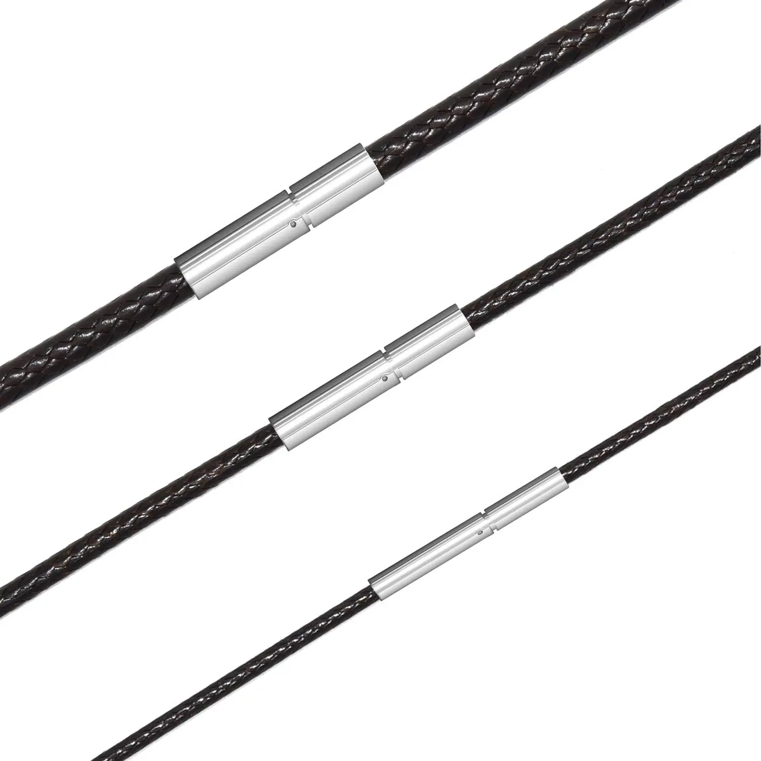 Leather Cord Necklace 3pcs 1/2/3mm Black Brown Red Braided Wax Rope Chain for Men Women with Stainless Steel Clasp 16 18 20 22 24 26 28 inches
