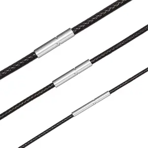 Leather Cord Necklace 3pcs 1/2/3mm Black Brown Red Braided Wax Rope Chain for Men Women with Stainless Steel Clasp 16 18 20 22 24 26 28 inches