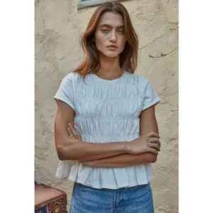 Mattie Smocked Cotton Tee - White