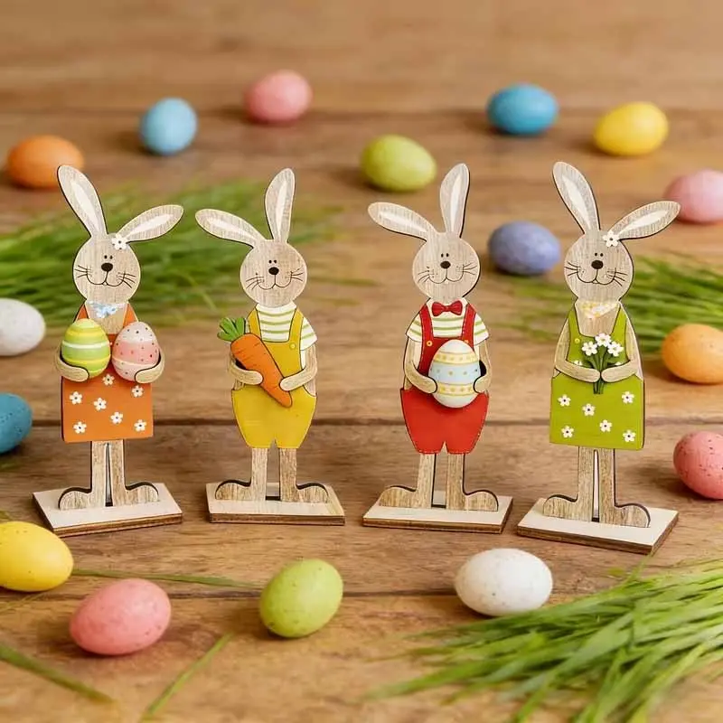 4pcs/1set  Easter Wooden Decorative Plaques, Thanksgiving, Party Decorations, Perfect Holiday Gifts, Home Decor, Garden Rustic Decor, Vintage, Easter Wooden Decorative Plaques and Ornaments | Vintage Home Decor, Colorful Rabbits, Perfect Holiday Gifts