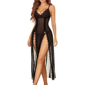 Sexy lingerie DITSONEO Ladies' Underwear, See-Through Baby Dress, Sexy Exotic Lace Shoulder Strap V-neck Pajamas, Side-Opening Pajamas