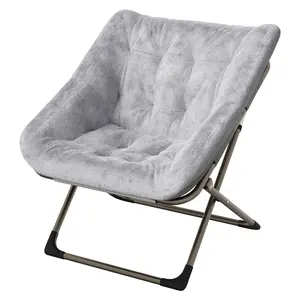 Oversized Folding Lounge Chair Faux Fur Moon Chair for Bedroom Cozy College Dorm Room Essentials Space Saving Saucer Chair with Heavy Duty Iron X Frame No Assembly Folding Armchair Comfort Padded Disc Chair for Adults Teens 300lbs