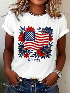 Men's and Women's Matching Fashion Letter Print |   Surprise Gift |   180g Men's and Women's Casual Round-neck T-shirt Regular Style T-shirt for Spring and Summer Season. Suitable for Flag Day and the 250th Anniversary Celebration of the United States.