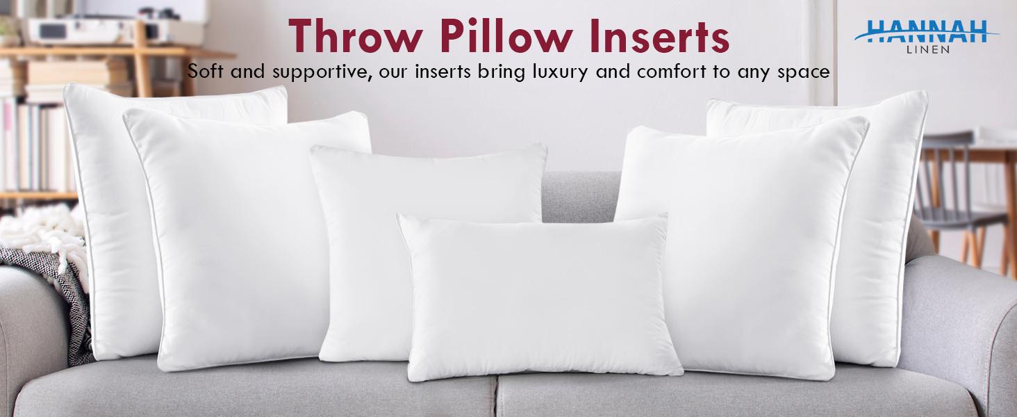 4-Pack White Cushions - Throw Pillows, Soft Cozy Fluffy Cushion Inserts -Hypoallergenic Filled Square Lightweight Stuffer Pillows for Living Room Bedroom, Home Decor 100% Polyester Microfiber Fabric