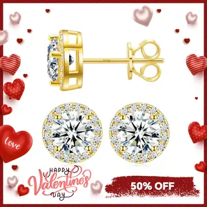 Delzzad S925 Halo VVS Synthetic Moissanite Stud Earring Daily Costume Jewelry Accessories Perfect Birthday Wedding Anniversary Gifts for Women