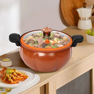8L Pumpkin-Shaped Micro Pressure Cooker, Non-Stick Iron Cooking  with Clear Lid and Handles, Fast Heating and Even Cooking orange big pot Cookware