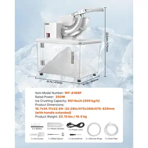 VEVOR Commercial Ice Crusher 661LBS/H, 350W Electric Snow Cone Machine with 4 Blades, 1400RPM Stainless Steel Shaved Ice Machine with 11 Gal Crushed-Ice Box, for Family Restaurants Bars, White