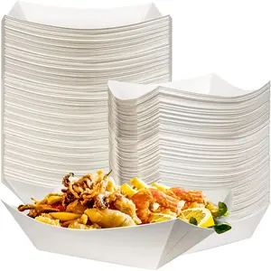 100 Pack 2lb  Paper  Trays,  Heavy-Duty Paper   Disposable Serving Baskets Trays for Fries Sandwiches Burgers Hot Dogs Taco BBQ Popcorn Picnic Wedding Party (White)