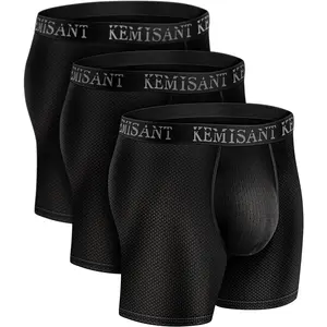 KEMISANT Men Boxer Briefs 3Pack, Mesh Underwear Briefs Flyless for Men Breathable Wicking 4Way Stretchable 2x Softer