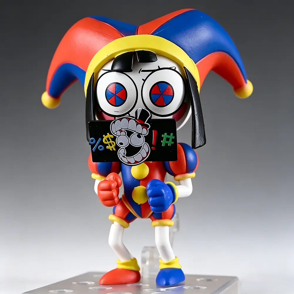 #2583 Pomni The Amazing Digital Circus Q Version Chibi Action Figure, 10cm/3.9in Fully Articulated Toys with Interchangeable Faces, Iconic Exit Door Accessory, Boxed Collectible