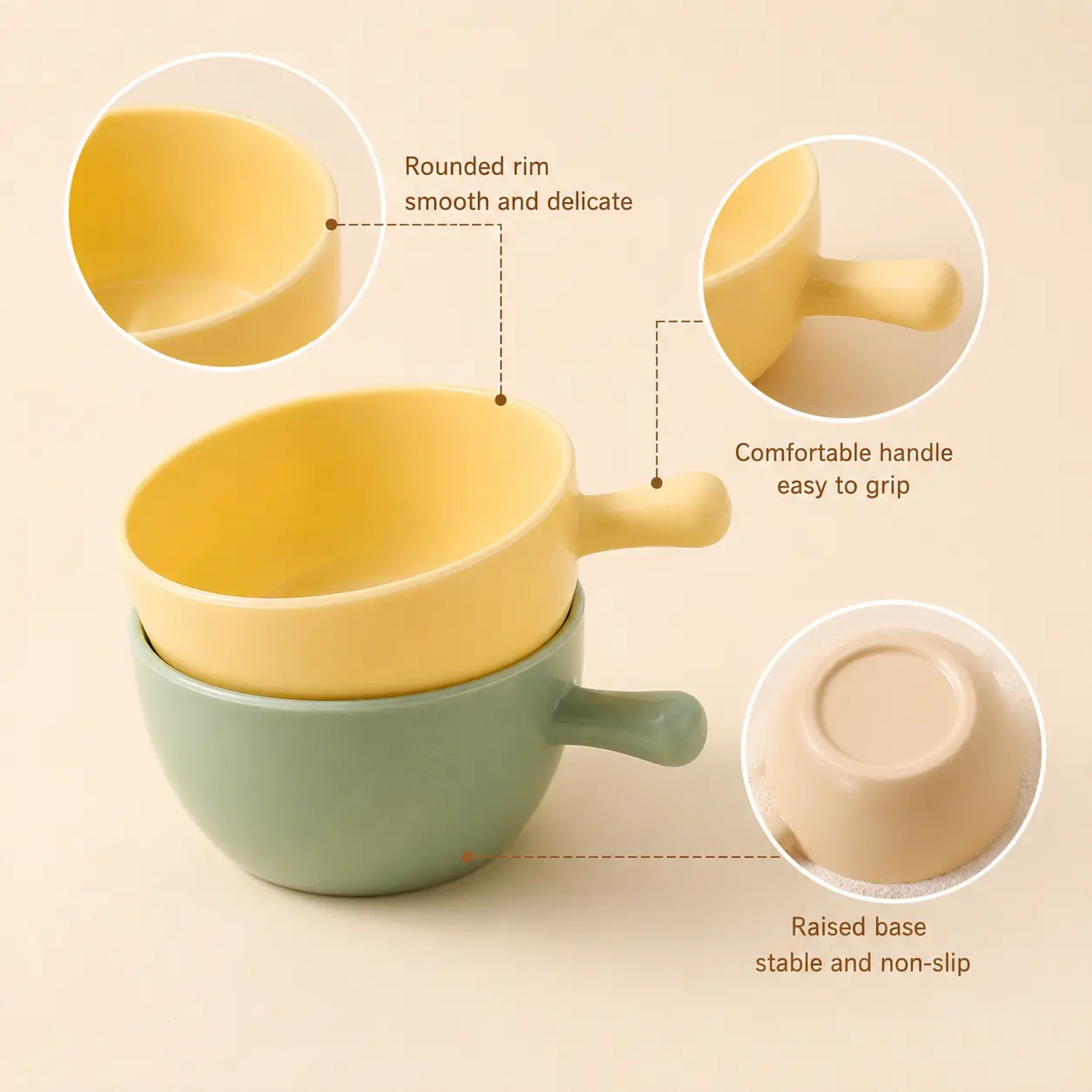 1 Count, Small PP Sauce Dish with Handle, Stackable Mini Condiment Bowl for Kitchen Seasoning and Food Serving
