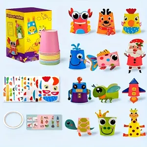 Colorful Paper Cup Painting DIY Kit, Creative Sticker Art Toy Set, Sticker Sheets, Animal Craft DIY Kit with Stickers, Educational Arts & Crafts Gift