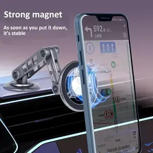 Magsafe 720 Rotate Alloy Magnetic Car Phone Holder Foldable Magnet  for Mobile Phones, Gray Color, Includes 2 Magnetic Rings & Hexagonal Screw Adjustment Tool - Aluminium, Transparent Aluminium Transparent magnetic  phone  holder
