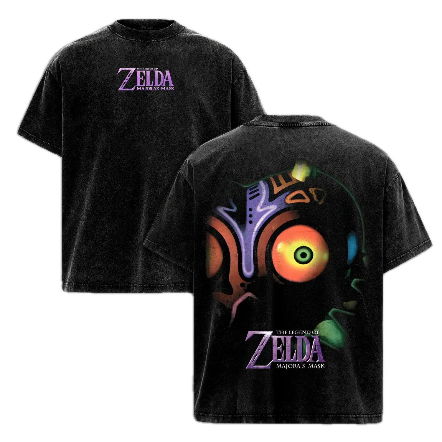 Men's Streetwear T-Shirt, Vintage Washed Oversized Fit with Dark Fantasy Graphic, Casual Round Neck Short Sleeve Top, Shortsleeve, Tops, Menswear