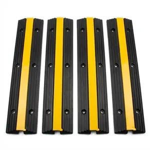 4 Pack of 1 Channel Rubber Cable Protector Ramp, 22046LBS Load Capacity, Yellow Black Safety Cable Cover with Non-Slip Surface, Driveway Traffic Speed Bump for Garage, Warehouse, Sidewalk,Outdoor
