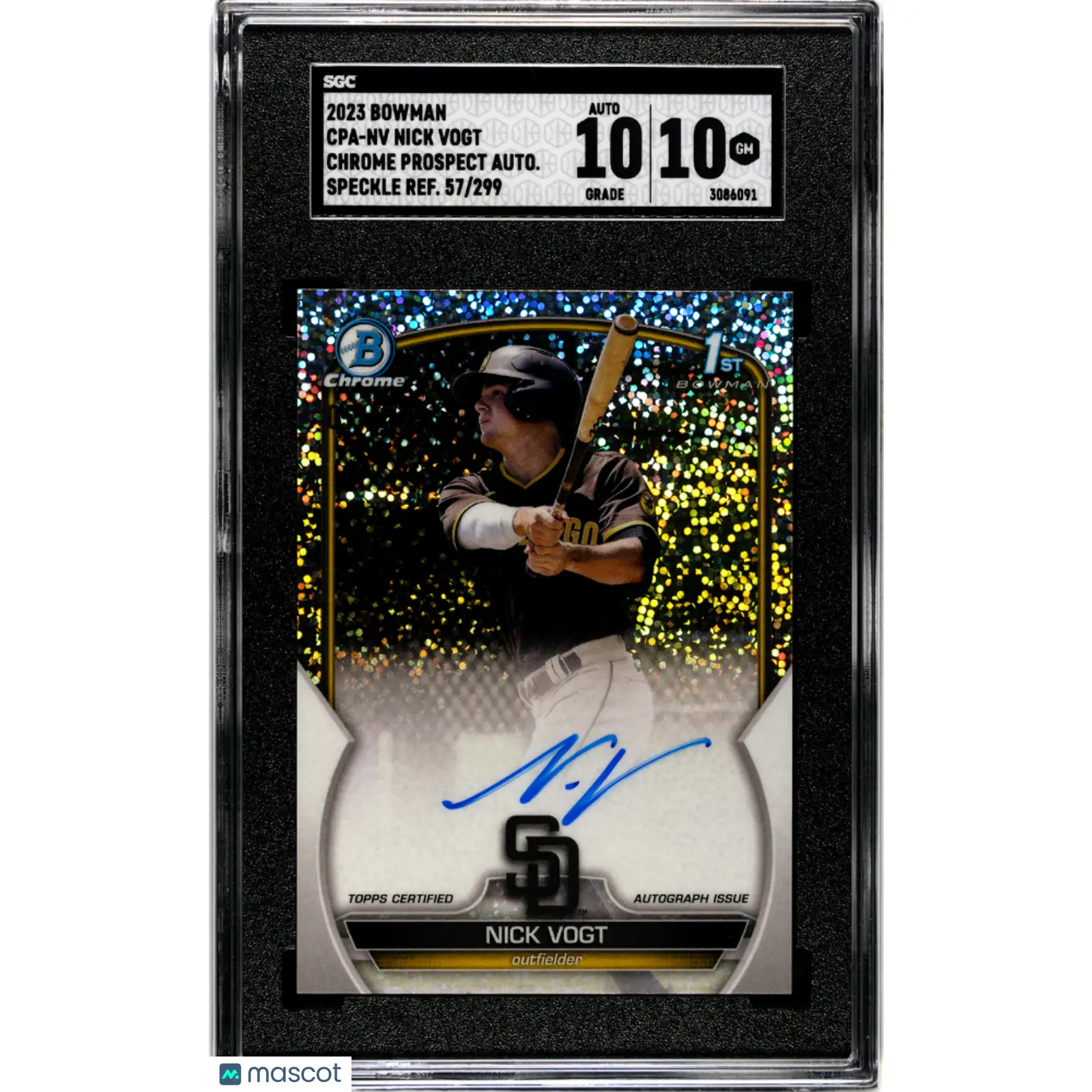 Nick Vogt SGC 2023 Bowman #CPA NV CHR. Pros. Auto Speckle Refractor 10 Auto 10