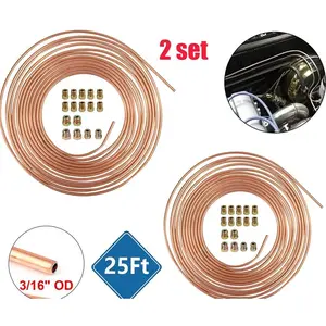 Automotive Brake Line Tubing 2 x 25FT Roll, 3/16” OD Copper-Nickel Alloy Pipe, Anti-Corrosion Long Lasting Brake Tube, Hand Bendable Design with Full Fitting Hardware