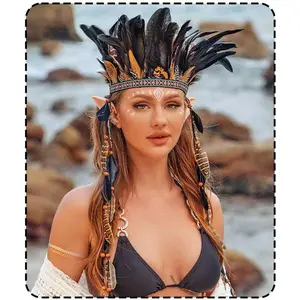 Indian Headdress Boho  Headband   Costume Hippie Headpiece Hair Accessories for Women