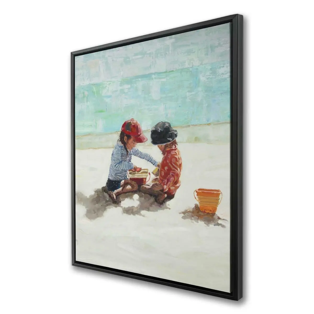 Begin Home Decor C1FC3648HW2QJA 36 x 48 in. Little Girls at the Beach - Red Figurative Framed Canvas