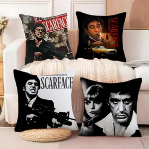 S-Scarface Movie Cushion Cover Soft Short Plush Fabric Double-Sided Print | Breathable Pillow Cover for Sofa Couch Bed | Skin-Friendly, Washable, Invisible Zipper, Anti-Dust Mite, Durable Material | Warm Winter Home Decor Gift