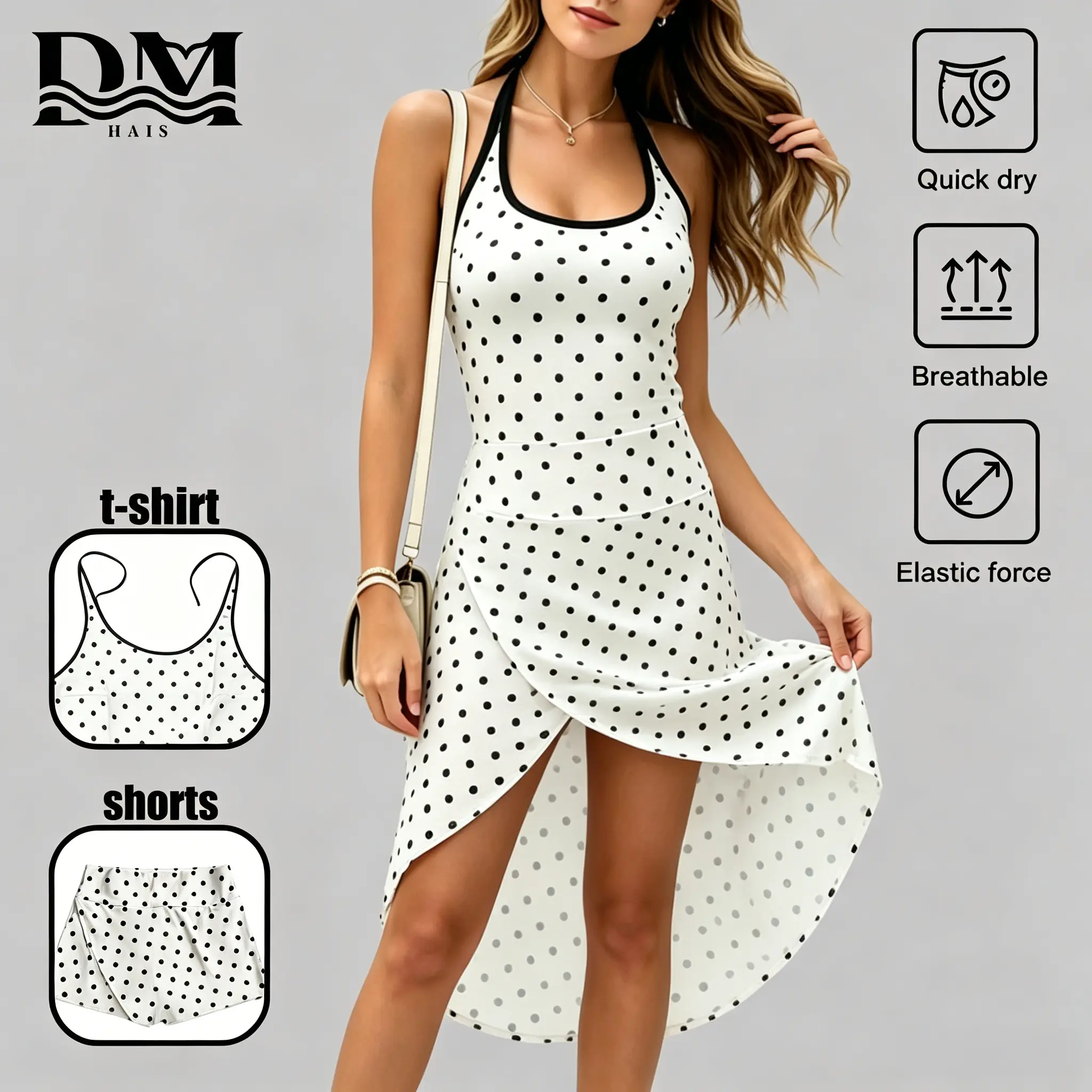 Women's Polka Dot 2 Piece Skirt Set, Tie Strap Cami Top and Asymmetrical Midi Skirt Matching Set, Cute Resort Wear Vacation Outfit for Beach, Cruise, Honeymoon, Brunch, Date Night and Summer Travel Clothes #VacationOutfit #ResortWear denim two