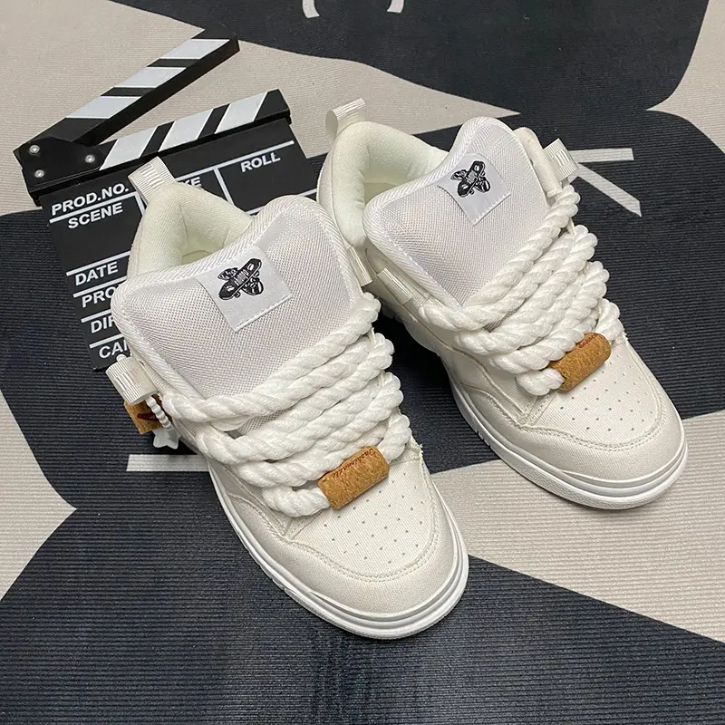 Unisex Minimalist Classic Low-Top White Cloth "Bread" Trainers - Thick Tongue, Rope Laces, Aesthetic,Cushioned,90s,Accessible,All-Day Casual Trainers, All-Seasons Cozy Walking Footwear, Aesthetic Casual Trainers