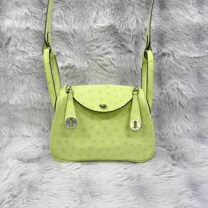Pre-owned HERMÈS ostrich leather Crossbody Bags 2023 Shoulder Bags Lindy Mini Y6 color Green Ostrich Crossbody Bag xiaotang20260308210