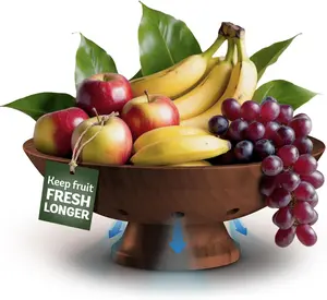 Brown Wooden Pedestal Fruit Bowl – Rustic Bamboo Serving Bowl with Large Air-Vent Design for Fresh Fruits - Food-Safe & Water Resistant - Elegant Kitchen Table & Dining Room Centerpiece Decoration