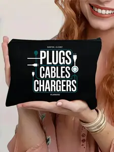 Plugs Cables Chargers Toiletry Bag, Casual Zipper Toiletry Bag, Functional Storage Bag for Travel & Daily Use, Ideal Gift for Son, Daughter, Wife, Husband