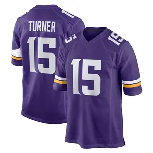 Minnesota Turner 15 Purple/White Football Player Game Jerseys, Sports Stitched T-shirts Top for Men Women Youth Boys Girls