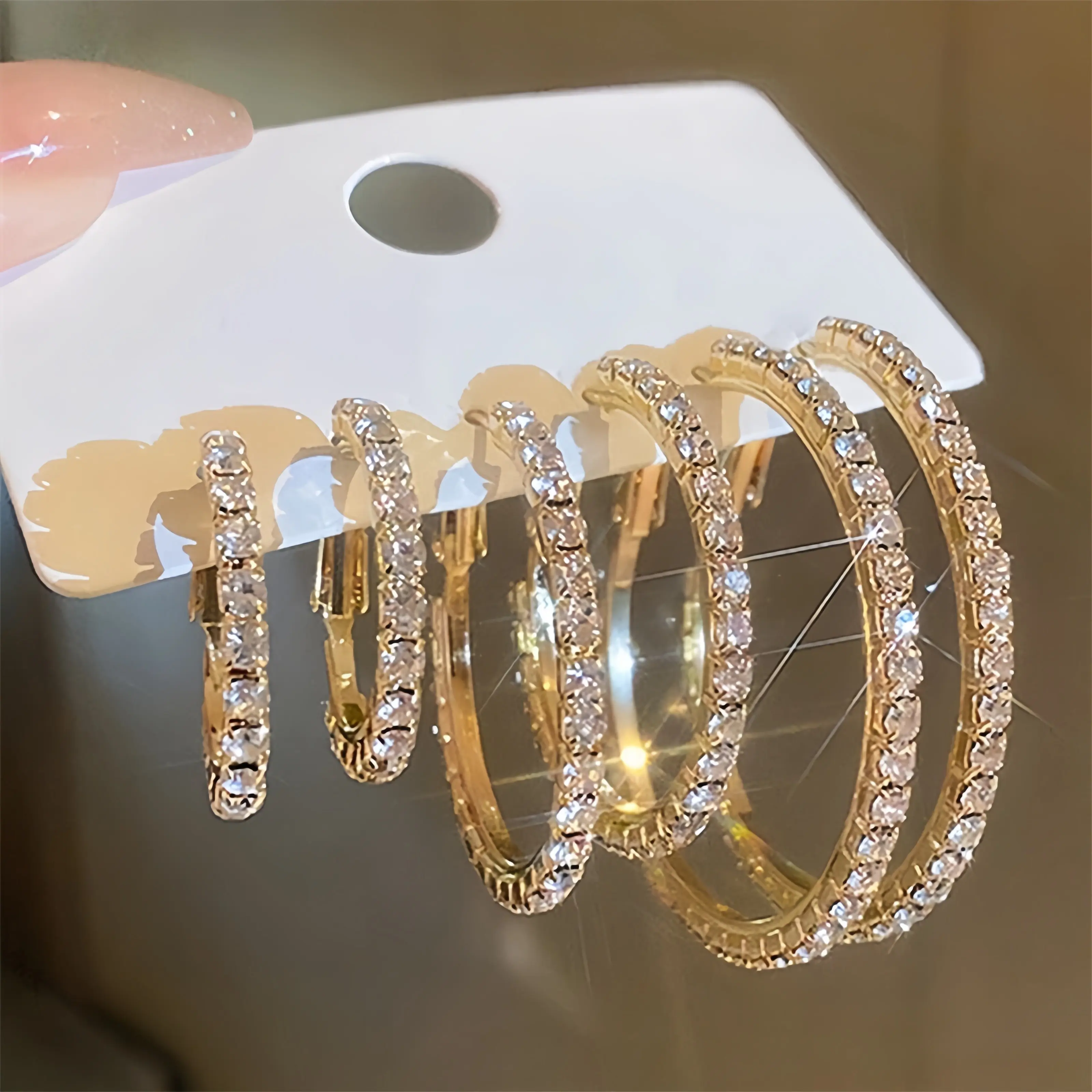 Women's 6-Pack Rhinestone Gold Hoop Shape Earrings - Lightweight Sparkling Costume Ear Jewelry for Party, Everyday Outfits (Statement Look), Sparkling Ear Jewelry