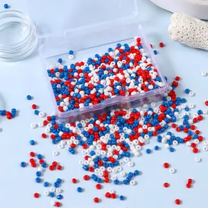 DIY Box Pack 1000-2000pcs 2/3mm Blue Rice Beads, Patriotic Round Hole Beads for Pendant Bracelet Making, Holiday DIY Decoration Materials, DIY Mix Beads