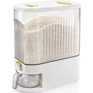 Clear Rice Holder Dispenser, 22 Lbs Large Grain Storage Container with Measuring Cup, Cylinder Household Food Dispenser Bucket Kitchen Organization for Cereal Oatmeal Coffee Bean Soybean Corn food dispenser Utensils Bottles
