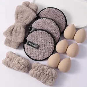 11PCS Makeup Tools Set Including:6PCS Makeup Sponges,3PCS Facial Cleansing Sponges,1pc Hairband,2PCS Hand Bowl Strap