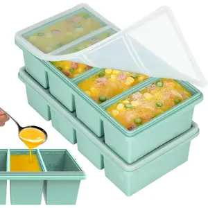 Silicone Freezer Trays with Lids, 1-Cup Soup Container Style Ice Cube Trays for Freezer - Leakproof, Dishwasher,Oven Safe, Stackable, Ideal for Frozen Broth, Leftovers & Meal Prep, BPA Free, Meal Prep Containers