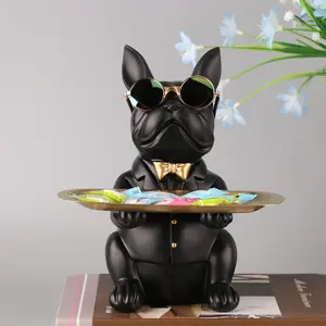 French Bulldog Statues for Home Decor, Cute Dog Statue with Tray French Bulldog Accessories  Gifts, Black Or Brown Sculptures Home Decor Coin Piggy Bank Storage Tray Black
