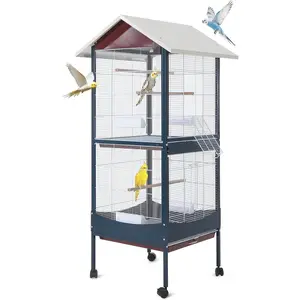 66"H Extra Large Bird Cage With Removable Tray, Waterproof Roof And Lockable Casters, Indoor Outdoor Metal Habitat for Small & Medium Parrots, African Grey, Cockatiel, Conure, Parakeet, Lovebird, Budgie
