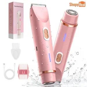 Bikini Trimmer for Women IPX7 Waterproof Electric Razor, 2-in-1 Dual-Head Body Hair Trimmer for Long & Short Hair, Gentle Grooming for Bikini Line, Underarms & Legs, Compact Travel Size, USB Rechargeablee, Easter Gift