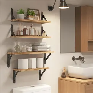4pcs Floating Shelves for Bathroom, Different Sizes Shelves for Wall, Bathroom Wood Shelves for Cloths, Towel, Tissue Boxes And Toiletries