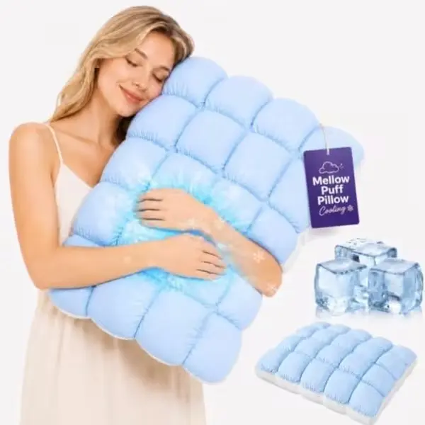 Puff Cooling Pillow for Sleeping, Frostweave Ice-Touch Quilted Grid Design, Fluffy Breathable Dual-Layer Fill, Hypoallergenic Machine-Washable Pillow, 20 x 26 Inches