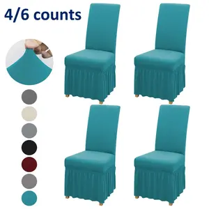 4/6 Piece Set Elastic Dining Chair Covers with Skirt, Removable Protective Cover, Suitable for Kitchen, Restaurant, Living Room Chairs
