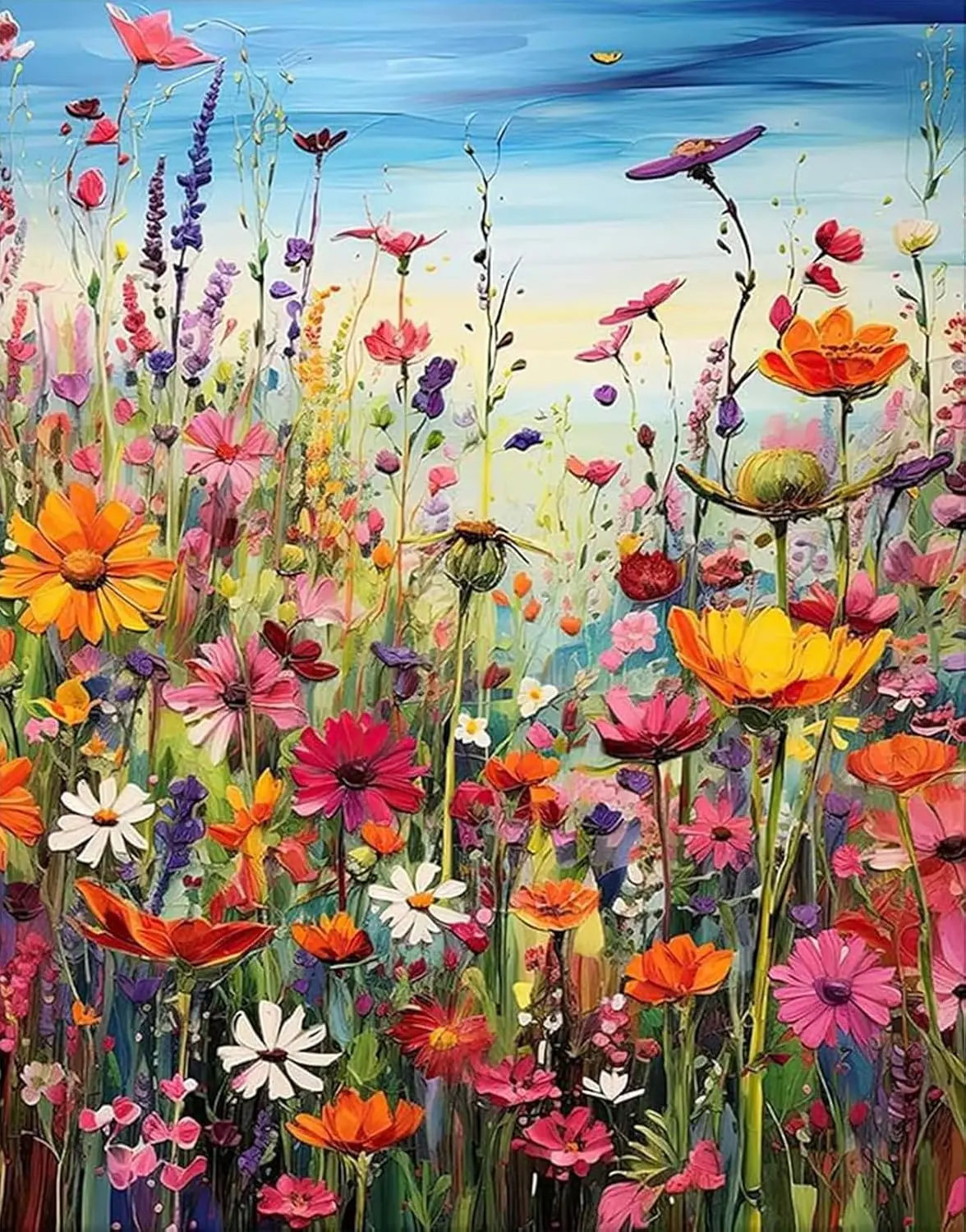 Diamond Art Painting Kits for Adults, Sea of Flowers 5D Diamond Painting Dots Art Kits for Adults Beginner, Flowers DIY Full Round Gem Crystal Art Paint by Diamond, Home Wall Decor 12x 16 in