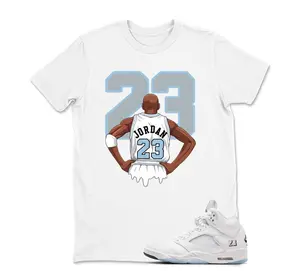 AJ5 White Metallic Matching T Shirt, MJ 23 Graphic Shirt, 90s Hip Hop Tee, Gift For Women and Man, Unisex T-Shirt, Sneaker Head Gift