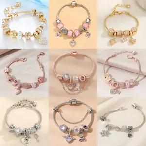 Bracelets for Women with Rhinestone Accents Heart & Flower Charms Trendy Jewelry Gifts for Best Friend Mom