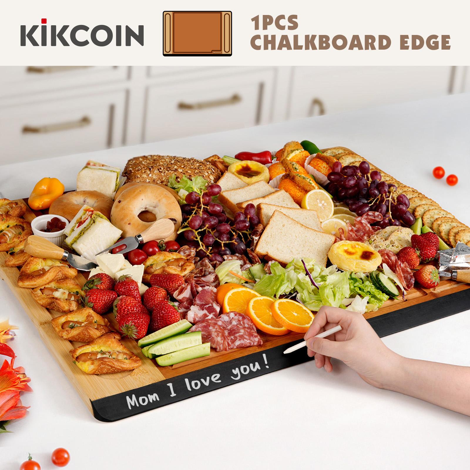 [Mom's Pick]Stove Oven Top Cover Kikcoin Extra Large Wooden Cutting Board with Handle Juice Groove Serving Tray for Kitchen 5XL 37L*25W Cooking Knives Bamboo Craftsmanship